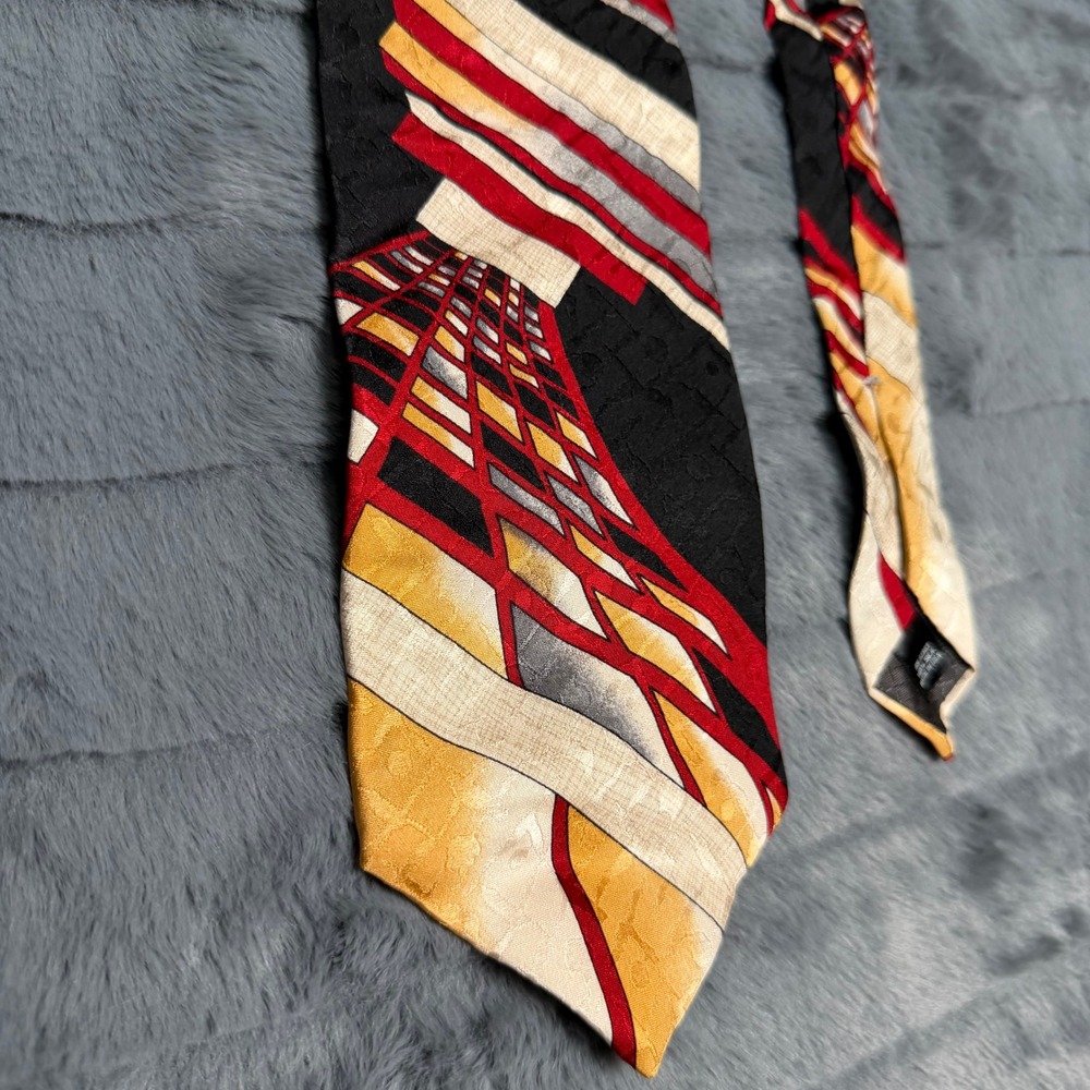 Palani Silk Necktie Mens OS Black Red Gold Geometric Abstract Made in USA 4332